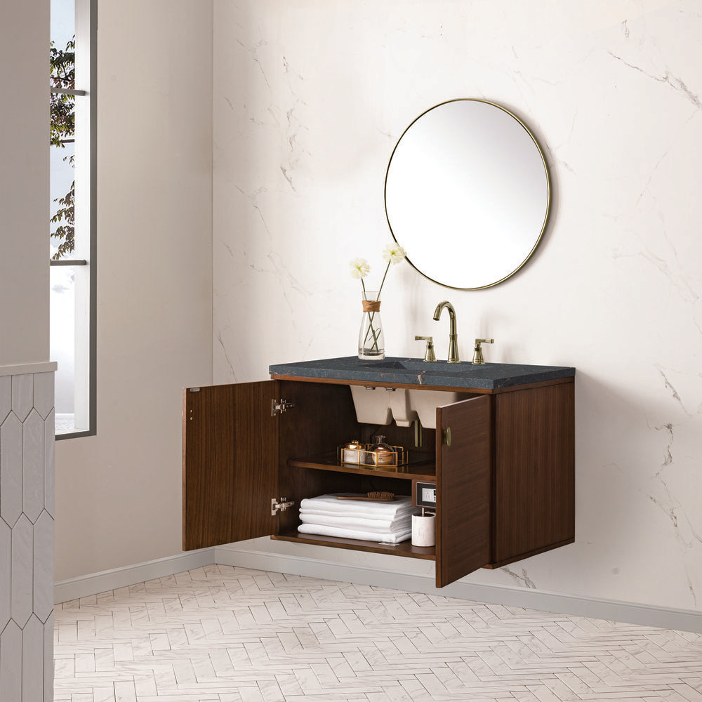 James Martin - Amberly 36" Single Vanity, Mid-Century Walnut w/ 3 CM Parisien Bleu Top - 670-V36-WLT-3PBL view 10