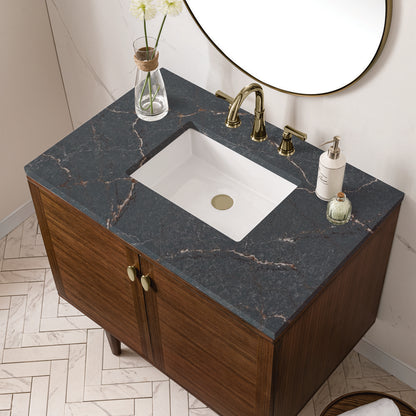 James Martin - Amberly 36" Single Vanity, Mid-Century Walnut w/ 3 CM Parisien Bleu Top - 670-V36-WLT-3PBL view 11