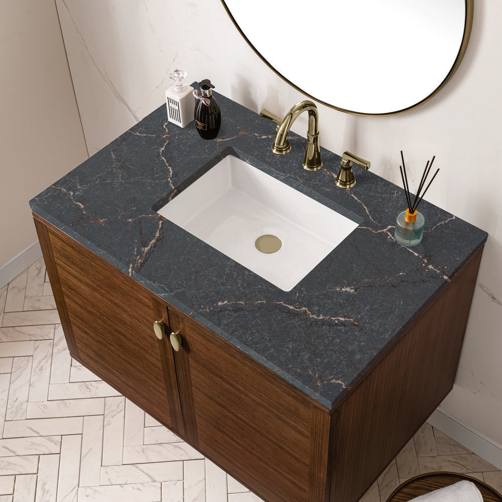 James Martin - Amberly 36" Single Vanity, Mid-Century Walnut w/ 3 CM Parisien Bleu Top - 670-V36-WLT-3PBL view 12