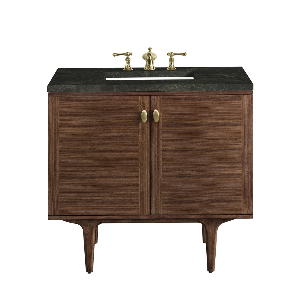 James Martin - Amberly 36" Single Vanity, Mid-Century Walnut, w/ 3 CM Phantome Eclos Top - 670-V36-WLT-3PHT view 1