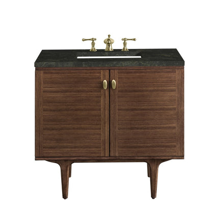 James Martin - Amberly 36" Single Vanity, Mid-Century Walnut, w/ 3 CM Phantome Eclos Top - 670-V36-WLT-3PHT view 1