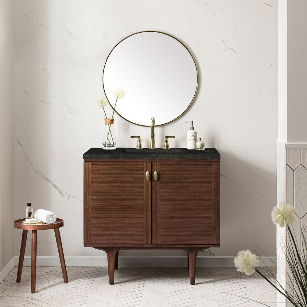 James Martin - Amberly 36" Single Vanity, Mid-Century Walnut, w/ 3 CM Phantome Eclos Top - 670-V36-WLT-3PHT view 5