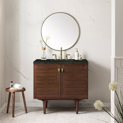James Martin - Amberly 36" Single Vanity, Mid-Century Walnut, w/ 3 CM Phantome Eclos Top - 670-V36-WLT-3PHT view 5