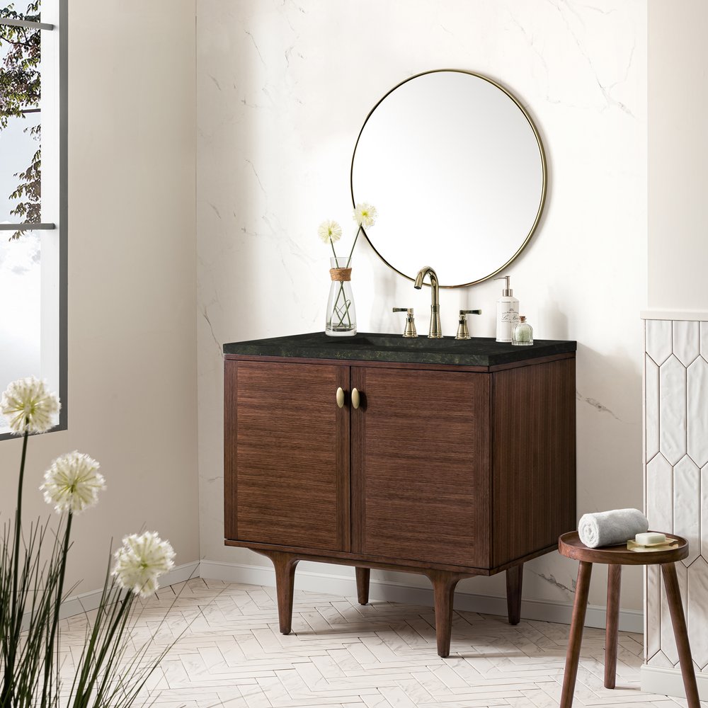 James Martin - Amberly 36" Single Vanity, Mid-Century Walnut, w/ 3 CM Phantome Eclos Top - 670-V36-WLT-3PHT view 7