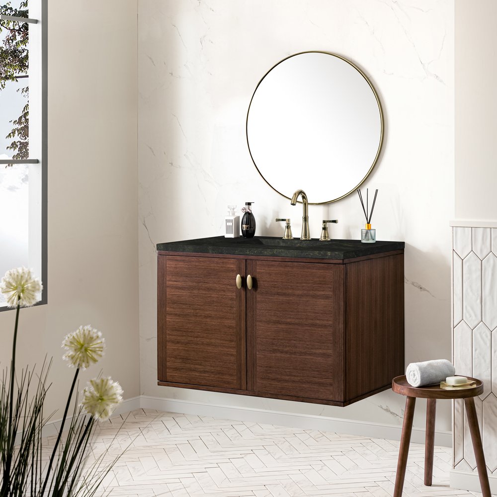 James Martin - Amberly 36" Single Vanity, Mid-Century Walnut, w/ 3 CM Phantome Eclos Top - 670-V36-WLT-3PHT view 8