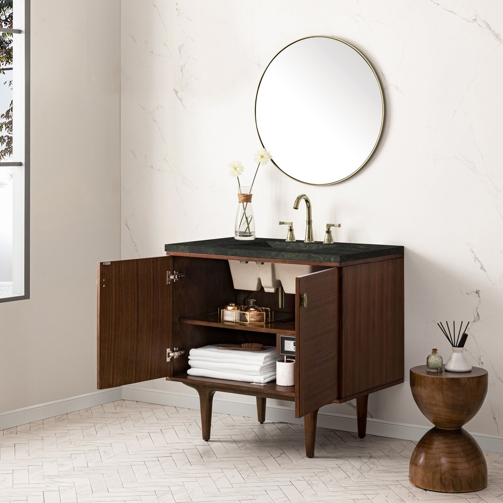 James Martin - Amberly 36" Single Vanity, Mid-Century Walnut, w/ 3 CM Phantome Eclos Top - 670-V36-WLT-3PHT view 9