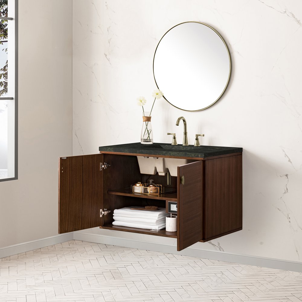James Martin - Amberly 36" Single Vanity, Mid-Century Walnut, w/ 3 CM Phantome Eclos Top - 670-V36-WLT-3PHT view 10