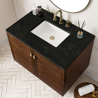James Martin - Amberly 36" Single Vanity, Mid-Century Walnut, w/ 3 CM Phantome Eclos Top - 670-V36-WLT-3PHT view 12