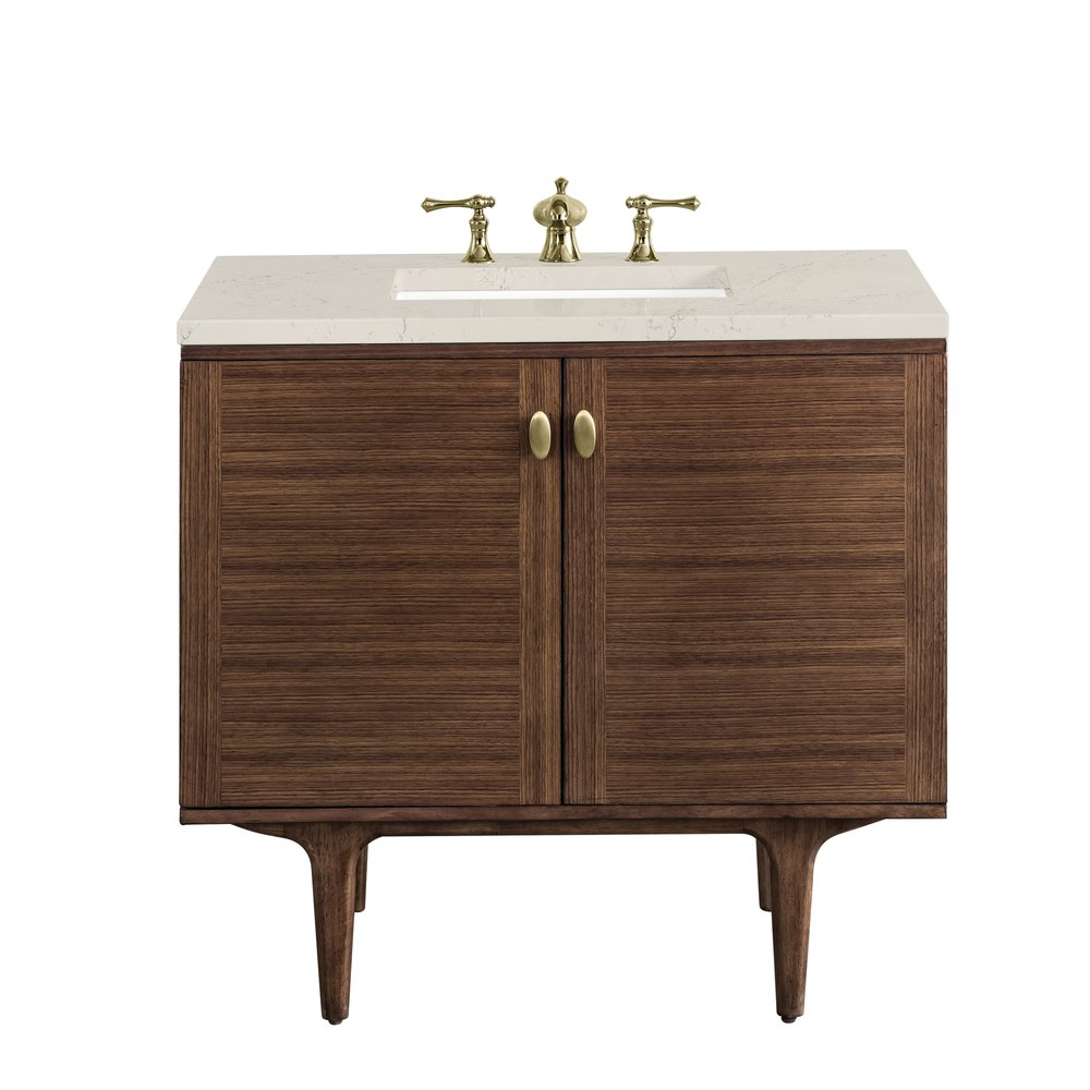 James Martin - Amberly 36" Single Vanity, Mid-Century Walnut, w/ 3 CM Siberian Silestone Top - 670-V36-WLT-3SFR view 1