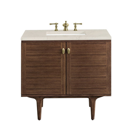 James Martin - Amberly 36" Single Vanity, Mid-Century Walnut, w/ 3 CM Siberian Silestone Top - 670-V36-WLT-3SFR view 1