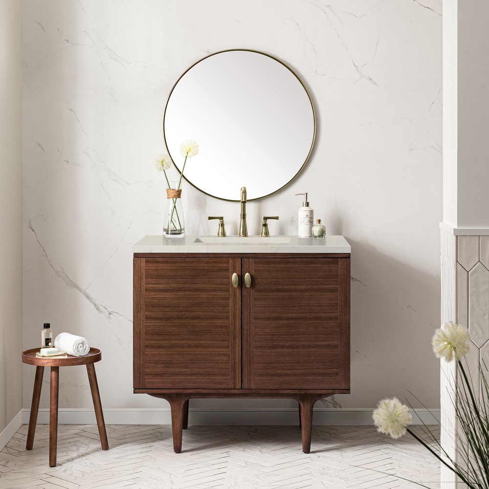 James Martin - Amberly 36" Single Vanity, Mid-Century Walnut, w/ 3 CM Siberian Silestone Top - 670-V36-WLT-3SFR view 5