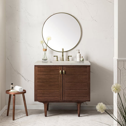 James Martin - Amberly 36" Single Vanity, Mid-Century Walnut, w/ 3 CM Siberian Silestone Top - 670-V36-WLT-3SFR view 5
