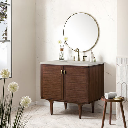 James Martin - Amberly 36" Single Vanity, Mid-Century Walnut, w/ 3 CM Siberian Silestone Top - 670-V36-WLT-3SFR view 7