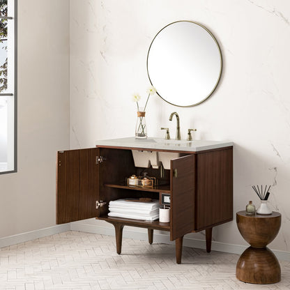 James Martin - Amberly 36" Single Vanity, Mid-Century Walnut, w/ 3 CM Siberian Silestone Top - 670-V36-WLT-3SFR view 9