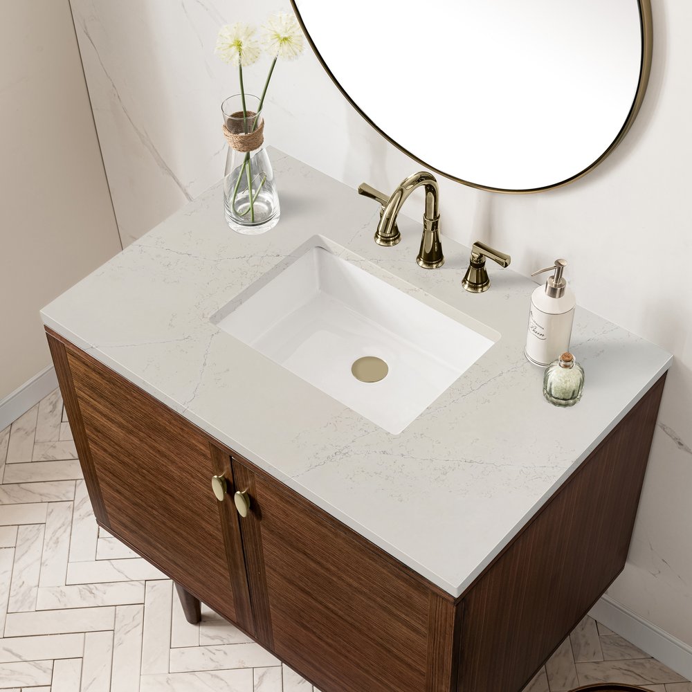James Martin - Amberly 36" Single Vanity, Mid-Century Walnut, w/ 3 CM Siberian Silestone Top - 670-V36-WLT-3SFR view 11