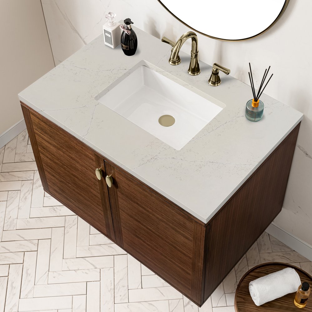 James Martin - Amberly 36" Single Vanity, Mid-Century Walnut, w/ 3 CM Siberian Silestone Top - 670-V36-WLT-3SFR view 12