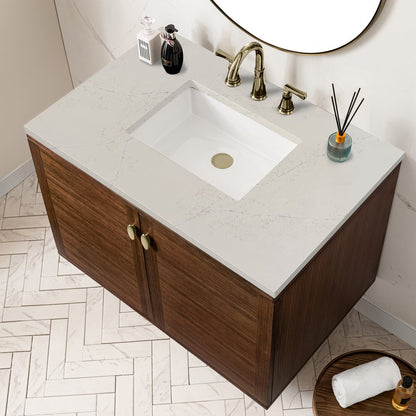James Martin - Amberly 36" Single Vanity, Mid-Century Walnut, w/ 3 CM Siberian Silestone Top - 670-V36-WLT-3SFR view 12