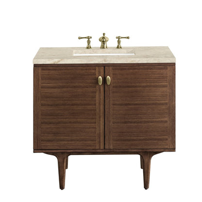 James Martin - Amberly 36" Single Vanity, Mid-Century Walnut, w/ 3 CM Tajnar Eclos Top - 670-V36-WLT-3TJR view 1