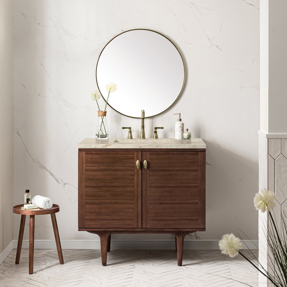 James Martin - Amberly 36" Single Vanity, Mid-Century Walnut, w/ 3 CM Tajnar Eclos Top - 670-V36-WLT-3TJR view 5