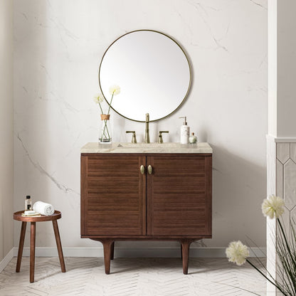 James Martin - Amberly 36" Single Vanity, Mid-Century Walnut, w/ 3 CM Tajnar Eclos Top - 670-V36-WLT-3TJR view 5