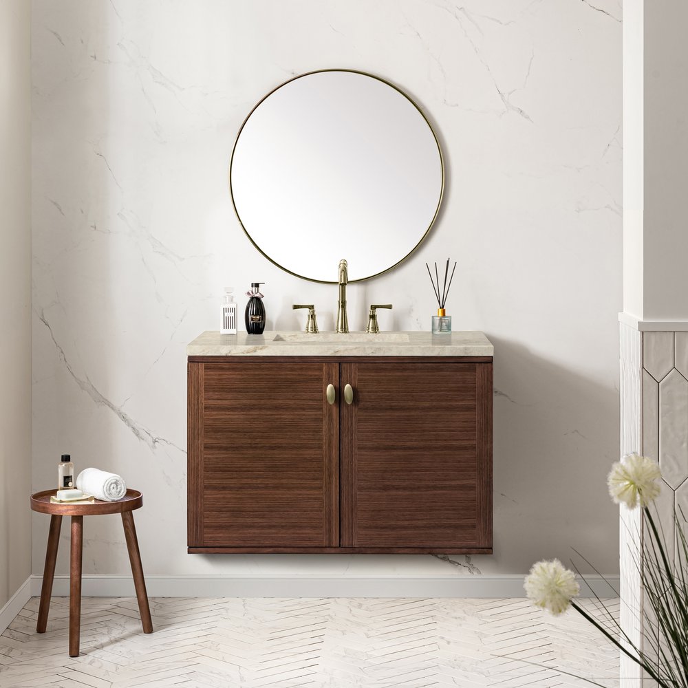 James Martin - Amberly 36" Single Vanity, Mid-Century Walnut, w/ 3 CM Tajnar Eclos Top - 670-V36-WLT-3TJR view 6