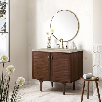 James Martin - Amberly 36" Single Vanity, Mid-Century Walnut, w/ 3 CM Tajnar Eclos Top - 670-V36-WLT-3TJR view 7