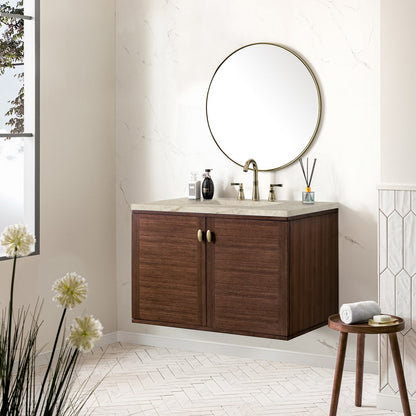 James Martin - Amberly 36" Single Vanity, Mid-Century Walnut, w/ 3 CM Tajnar Eclos Top - 670-V36-WLT-3TJR view 8