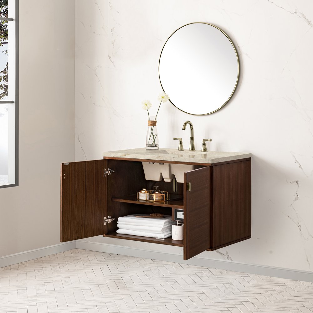 James Martin - Amberly 36" Single Vanity, Mid-Century Walnut, w/ 3 CM Tajnar Eclos Top - 670-V36-WLT-3TJR view 10