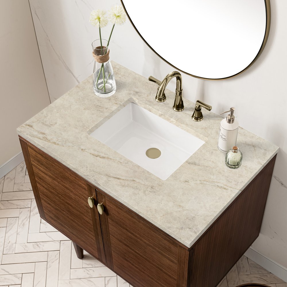 James Martin - Amberly 36" Single Vanity, Mid-Century Walnut, w/ 3 CM Tajnar Eclos Top - 670-V36-WLT-3TJR view 11