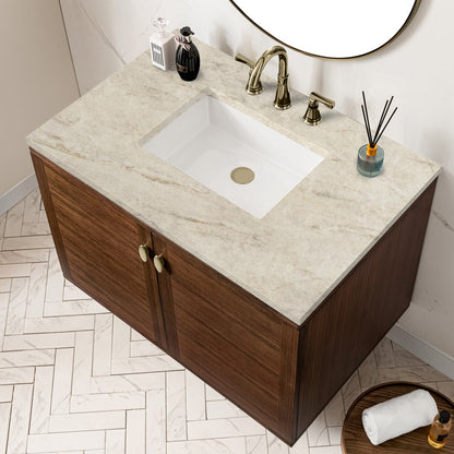 James Martin - Amberly 36" Single Vanity, Mid-Century Walnut, w/ 3 CM Tajnar Eclos Top - 670-V36-WLT-3TJR view 12