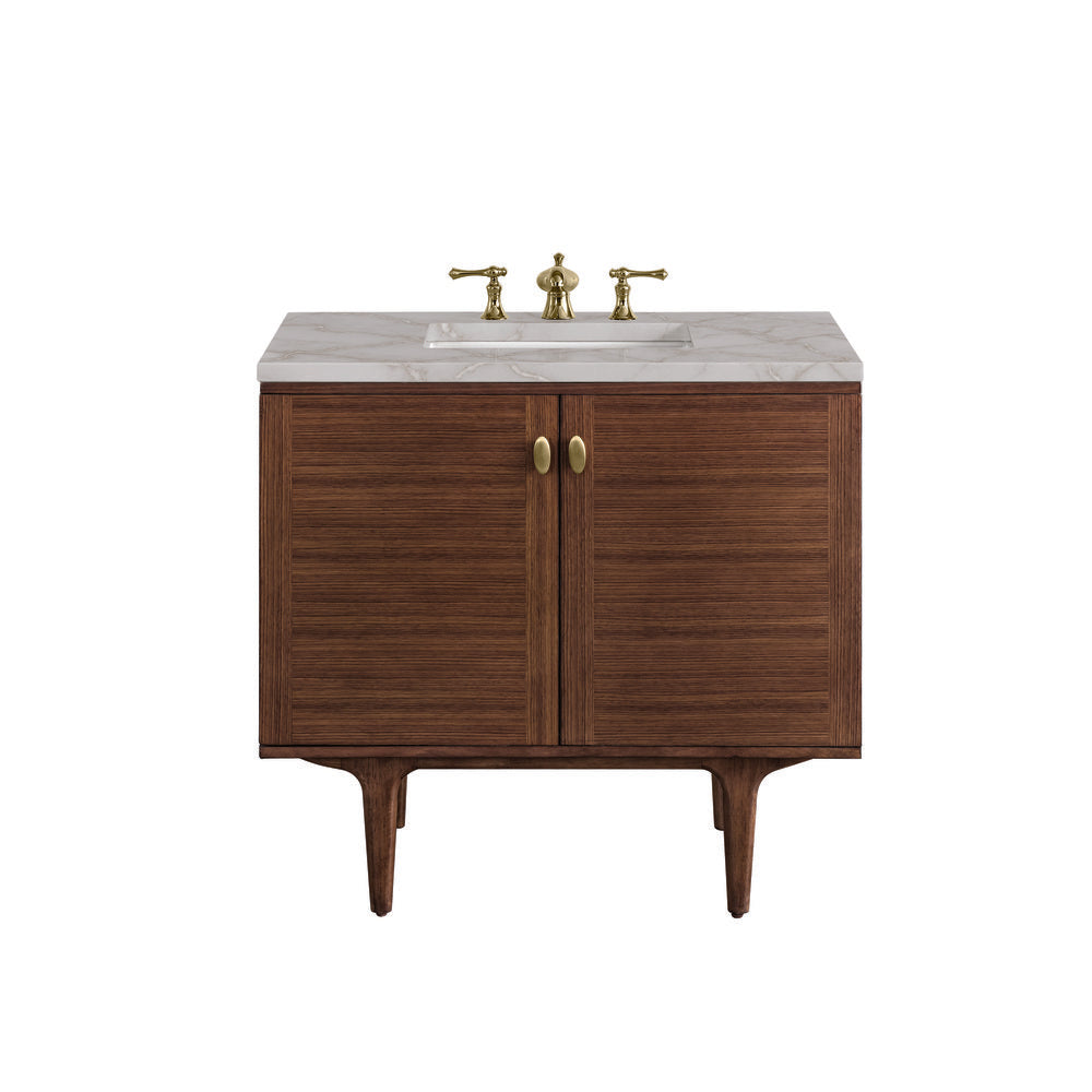 James Martin - Amberly 36" Single Vanity, Mid-Century Walnut w/ 3 CM Victorian Silver Top - 670-V36-WLT-3VSL view 1