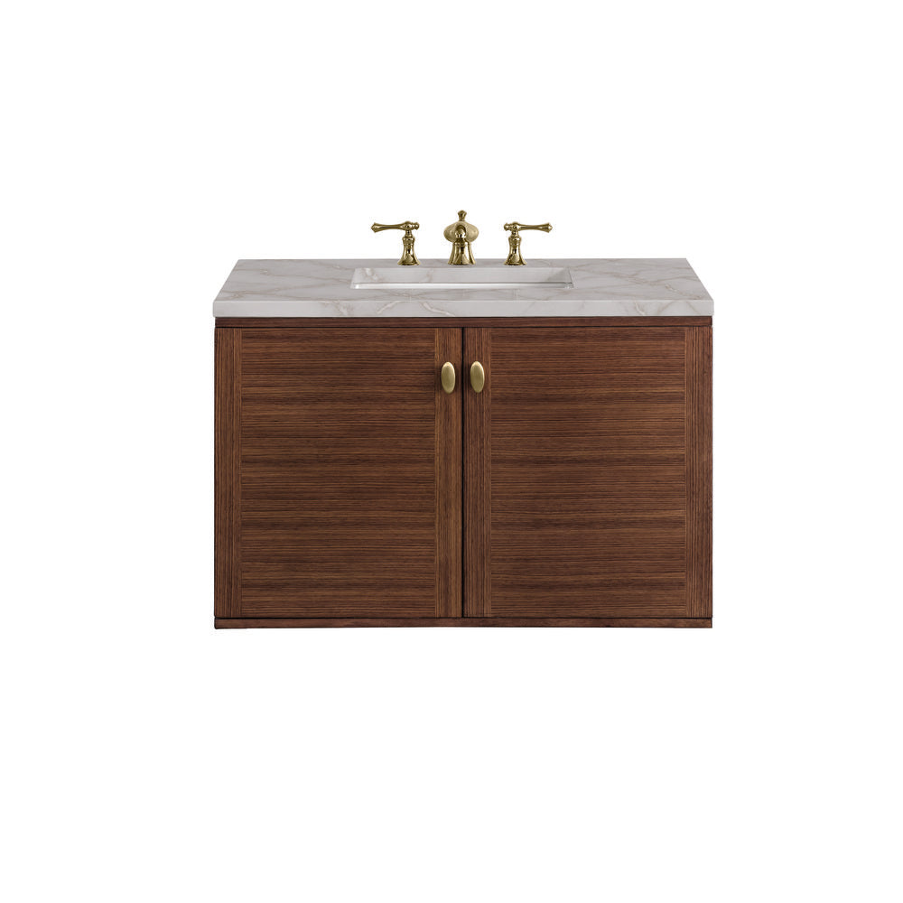 James Martin - Amberly 36" Single Vanity, Mid-Century Walnut w/ 3 CM Victorian Silver Top - 670-V36-WLT-3VSL view 2