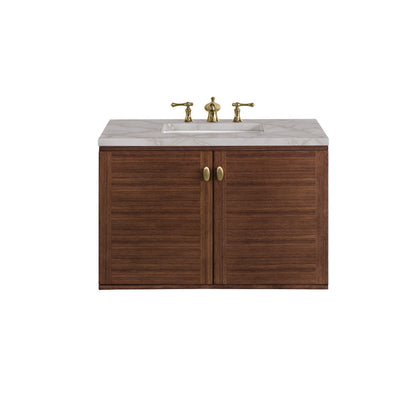 James Martin - Amberly 36" Single Vanity, Mid-Century Walnut w/ 3 CM Victorian Silver Top - 670-V36-WLT-3VSL view 2