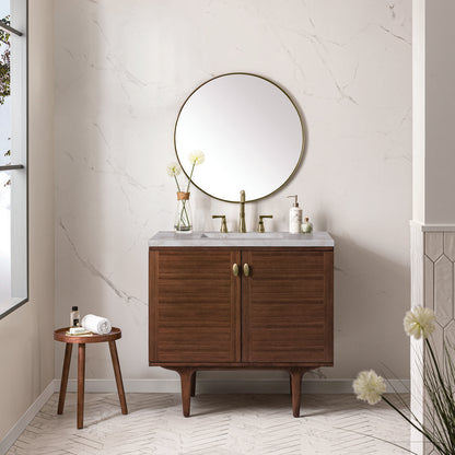 James Martin - Amberly 36" Single Vanity, Mid-Century Walnut w/ 3 CM Victorian Silver Top - 670-V36-WLT-3VSL view 5