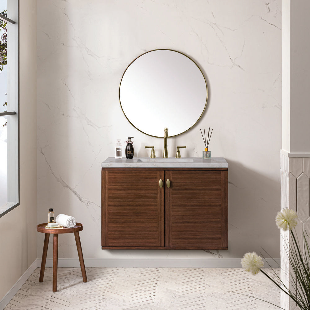 James Martin - Amberly 36" Single Vanity, Mid-Century Walnut w/ 3 CM Victorian Silver Top - 670-V36-WLT-3VSL view 6