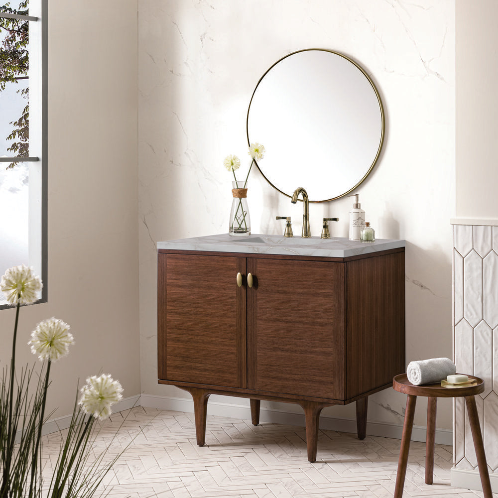 James Martin - Amberly 36" Single Vanity, Mid-Century Walnut w/ 3 CM Victorian Silver Top - 670-V36-WLT-3VSL view 7