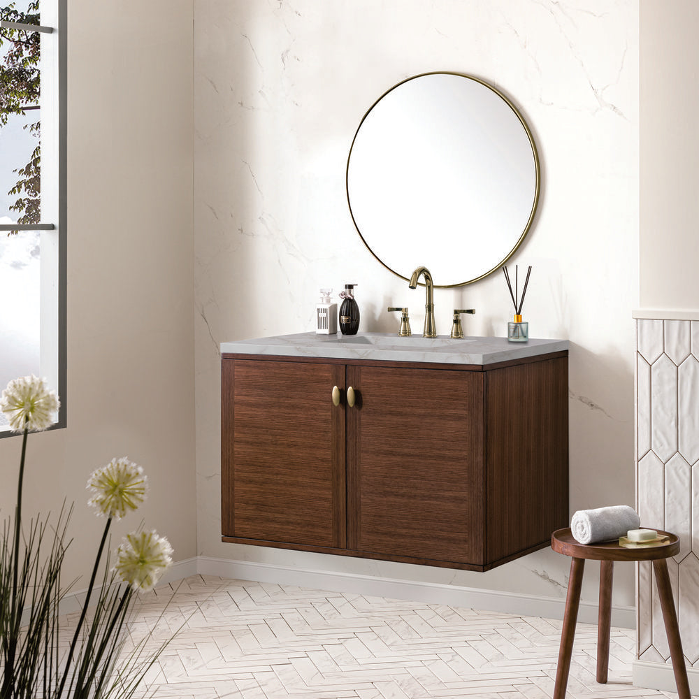 James Martin - Amberly 36" Single Vanity, Mid-Century Walnut w/ 3 CM Victorian Silver Top - 670-V36-WLT-3VSL view 8