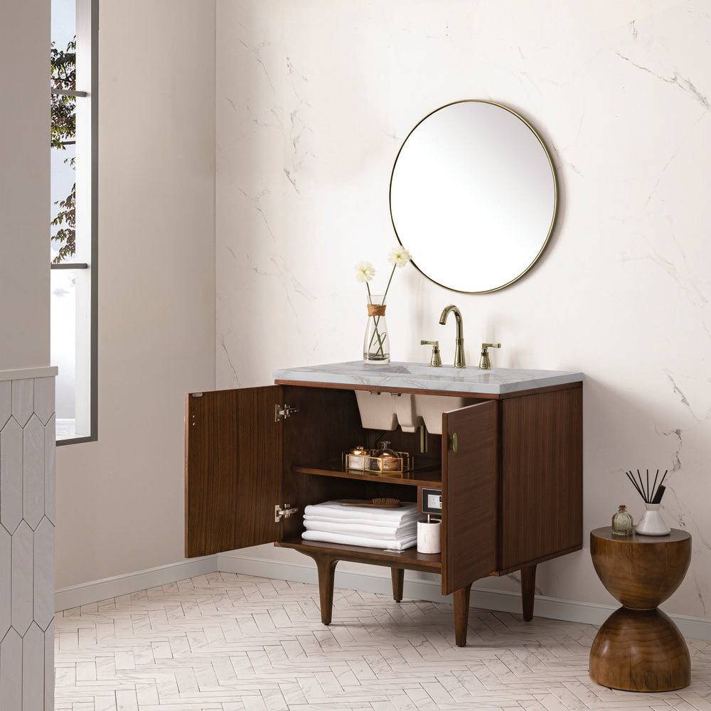 James Martin - Amberly 36" Single Vanity, Mid-Century Walnut w/ 3 CM Victorian Silver Top - 670-V36-WLT-3VSL view 9