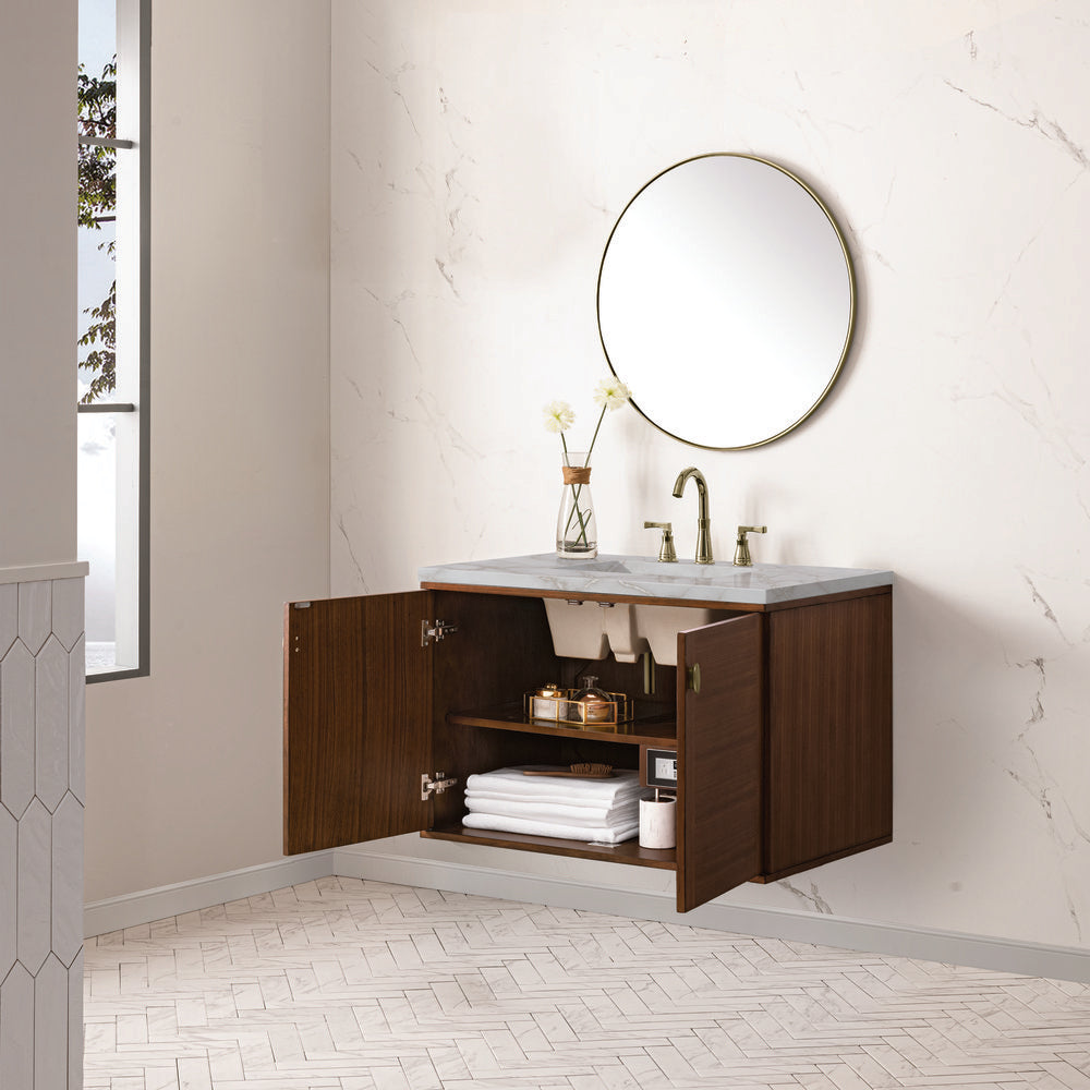 James Martin - Amberly 36" Single Vanity, Mid-Century Walnut w/ 3 CM Victorian Silver Top - 670-V36-WLT-3VSL view 10