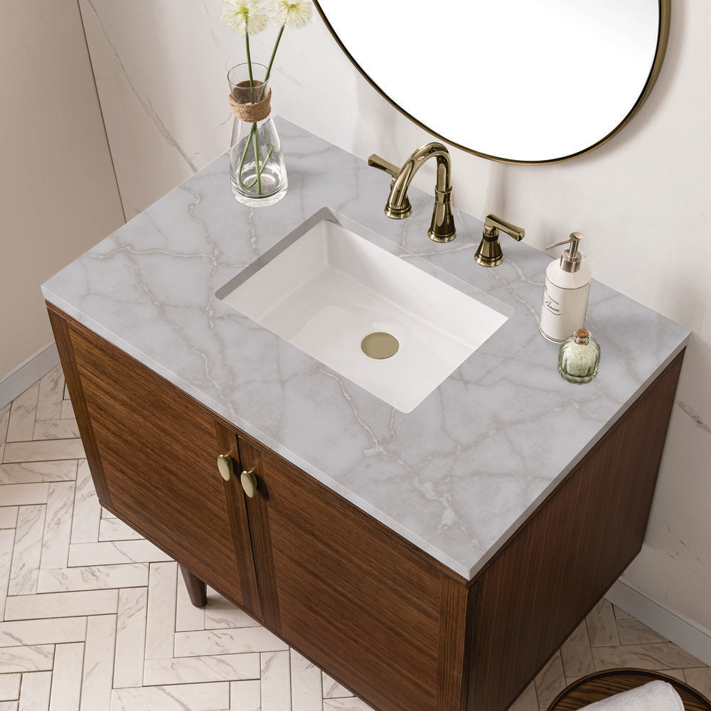James Martin - Amberly 36" Single Vanity, Mid-Century Walnut w/ 3 CM Victorian Silver Top - 670-V36-WLT-3VSL view 11