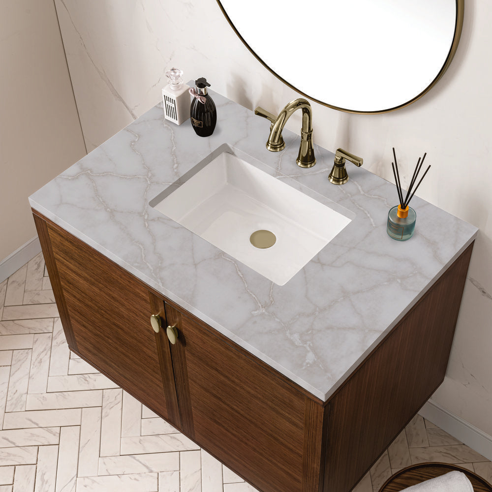 James Martin - Amberly 36" Single Vanity, Mid-Century Walnut w/ 3 CM Victorian Silver Top - 670-V36-WLT-3VSL view 12