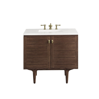 James Martin - Amberly 36" Single Vanity, Mid-Century Walnut w/ 3 CM White Zeus Top - 670-V36-WLT-3WZ view 1