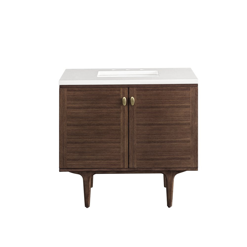 James Martin - Amberly 36" Single Vanity, Mid-Century Walnut w/ 3 CM White Zeus Top - 670-V36-WLT-3WZ view 2