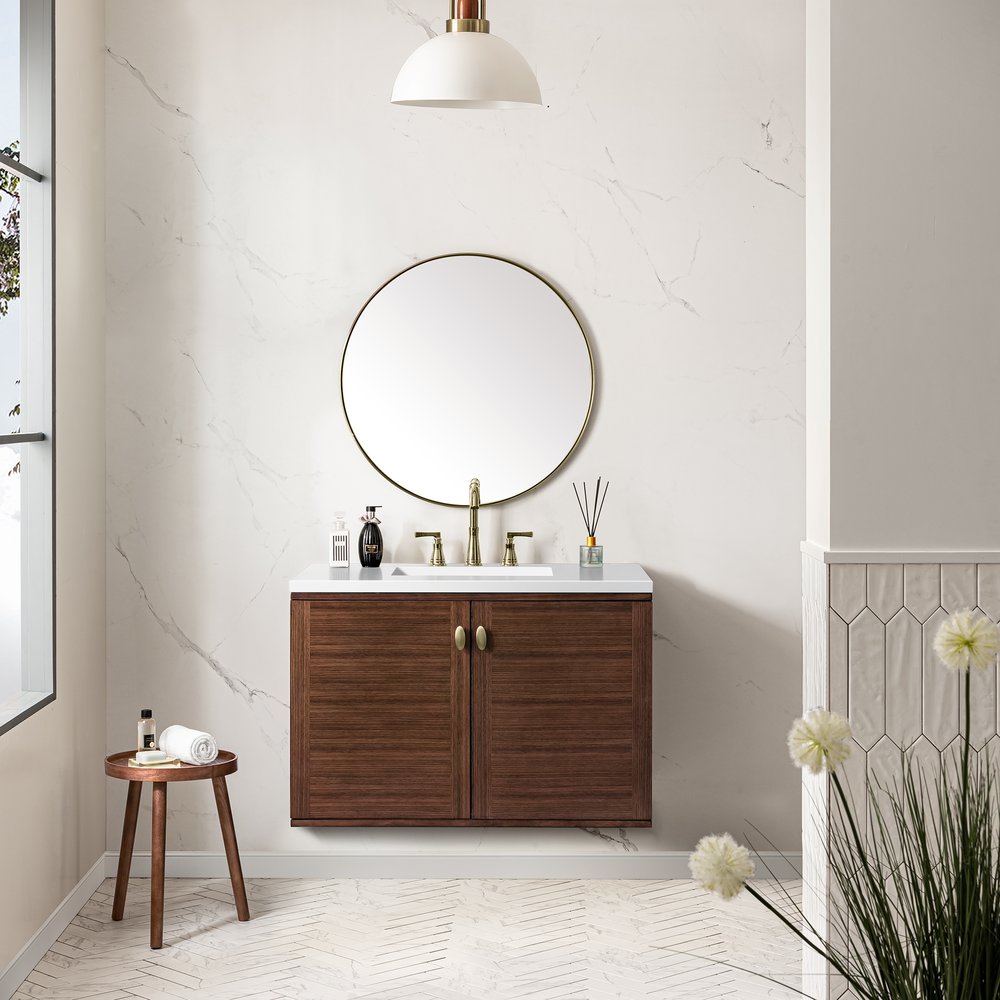 James Martin - Amberly 36" Single Vanity, Mid-Century Walnut w/ 3 CM White Zeus Top - 670-V36-WLT-3WZ view 7