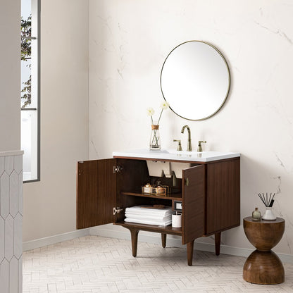 James Martin - Amberly 36" Single Vanity, Mid-Century Walnut w/ 3 CM White Zeus Top - 670-V36-WLT-3WZ view 10