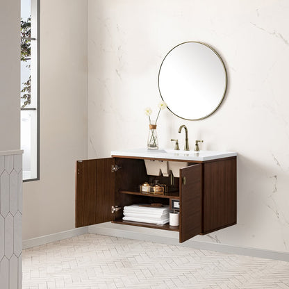 James Martin - Amberly 36" Single Vanity, Mid-Century Walnut w/ 3 CM White Zeus Top - 670-V36-WLT-3WZ view 11