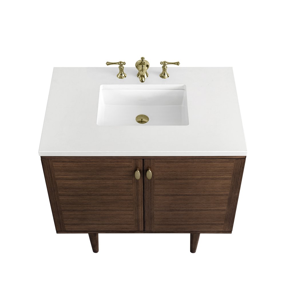 James Martin - Amberly 36" Single Vanity, Mid-Century Walnut w/ 3 CM White Zeus Top - 670-V36-WLT-3WZ view 12