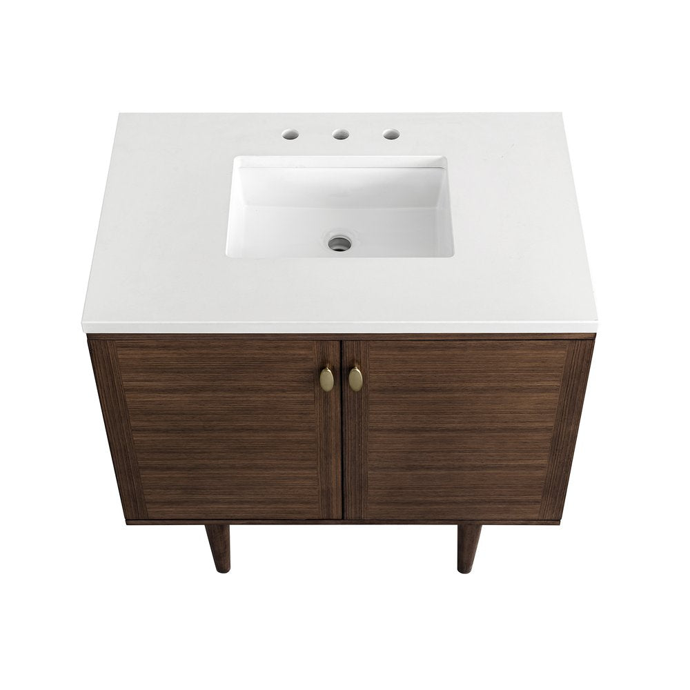 James Martin - Amberly 36" Single Vanity, Mid-Century Walnut w/ 3 CM White Zeus Top - 670-V36-WLT-3WZ view 13