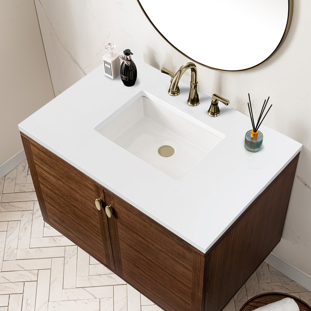 James Martin - Amberly 36" Single Vanity, Mid-Century Walnut w/ 3 CM White Zeus Top - 670-V36-WLT-3WZ view 17