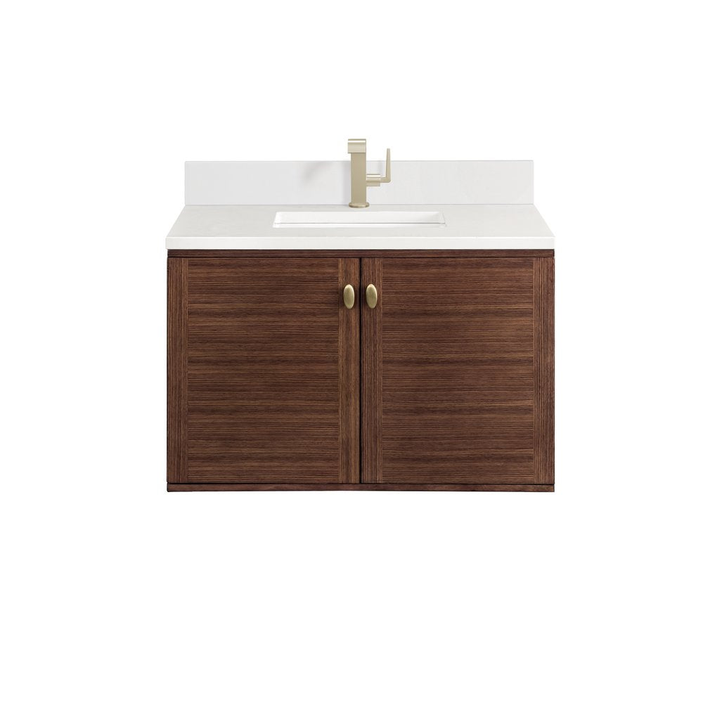 James Martin - Amberly 36" Single Vanity, Mid-Century Walnut w/ Single Hole 3 CM White Zeus Top & Backsplash - 670-V36-WLT-1WZ view 1